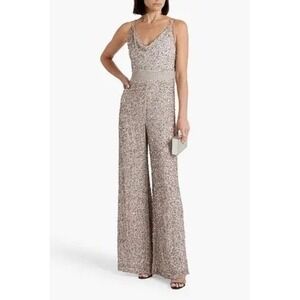 Alice + Olivia NEW Chain Trimmed Embellished Crepe Jumpsuit in Stone 4 MSRP $995